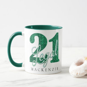 21 and Legal Green Faux Glitter 21st Birthday Mug