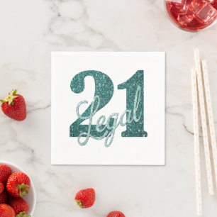 21 and Legal   Green Faux Glitter 21st Birthday Napkin