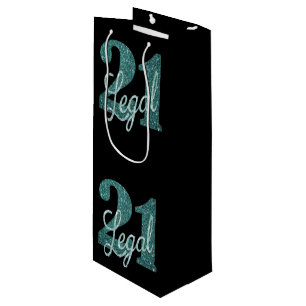 21 and Legal   Green Glitter Modern 21st Birthday Wine Gift Bag
