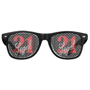21 and Legal Modern Red and Black 21st Birthday Retro Sunglasses