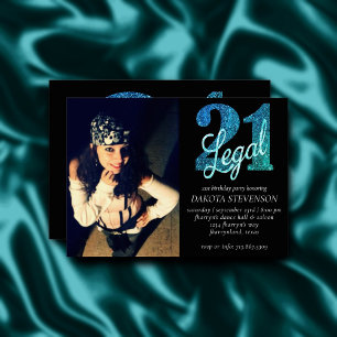 21 and Legal   Ombre Blue and Green Photo Keepsake Invitation
