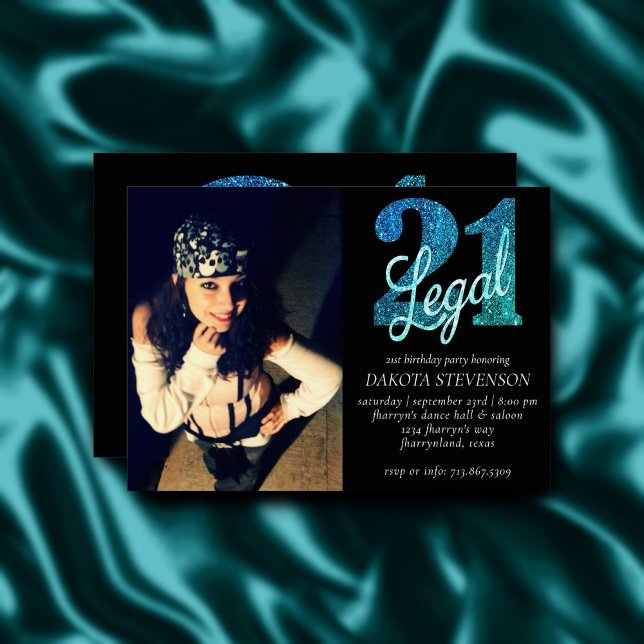 21 and Legal | Ombre Blue and Green Photo Keepsake Invitation (Creator Uploaded)