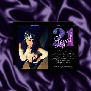 21 and Legal   Ombre Faux Glitter Photo Keepsake Invitation
