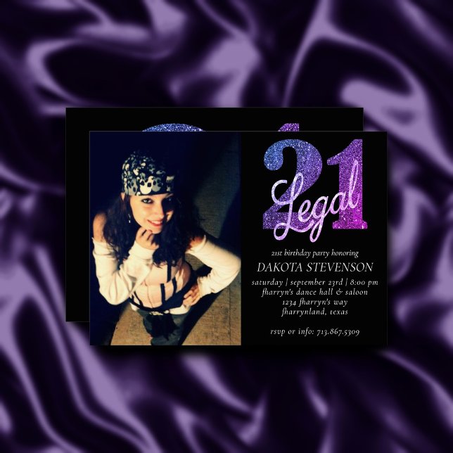 21 and Legal | Ombre Faux Glitter Photo Keepsake Invitation (Creator Uploaded)