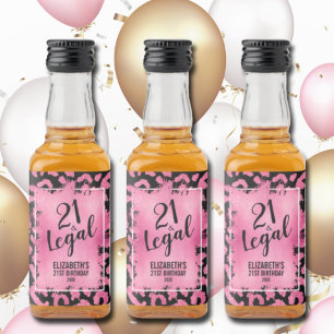 21 and Legal Pink Black Leopard Personalised Mini Liquor Bottle Label