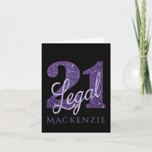 21 and Legal Purple Faux Glitter 21st Birthday Card