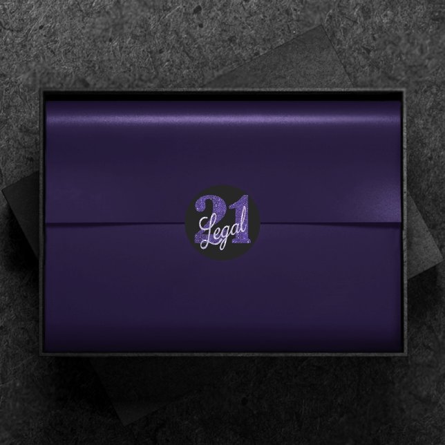 21 and Legal | Purple Faux Glitter 21st Birthday Classic Round Sticker (Creator Uploaded)