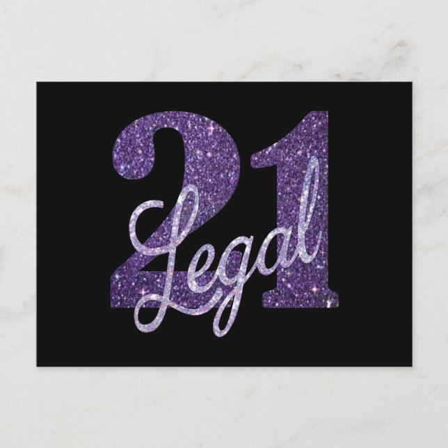 21 and Legal | Purple Faux Glitter 21st Birthday Postcard (Front)