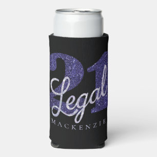 21 and Legal Purple Faux Glitter 21st Birthday Seltzer Can Cooler
