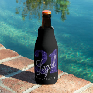 21 and Legal Purple Glitter Chic 21st Birthday Bottle Cooler
