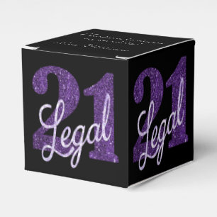 21 and Legal Purple Glitter Chic 21st Birthday Favour Box
