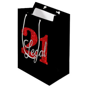 21 and Legal Red and Black Modern 21st Birthday Medium Gift Bag