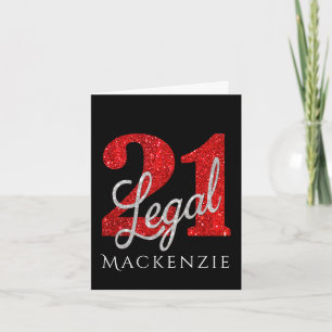 21 and Legal Red Faux Glitter 21st Birthday Card