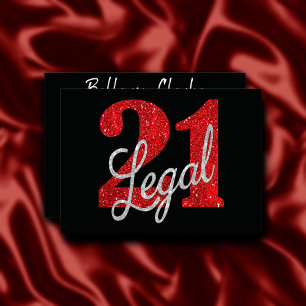 21 and Legal   Red Faux Glitter 21st Birthday Invitation