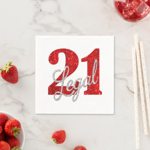 21 and Legal   Red Faux Glitter 21st Birthday Napkin