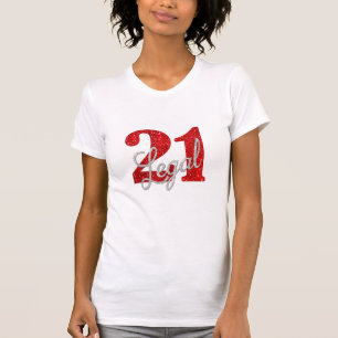 21 and Legal   Red Faux Glitter 21st Birthday T-Shirt