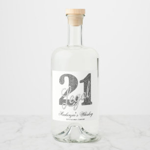 21 and Legal   Silver Faux Glitter 21st Birthday Liquor Bottle Label