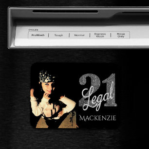 21 and Legal   Silver Faux Glitter Photo Keepsake Magnet