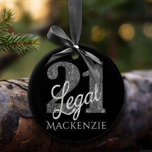 21 and Legal Silver Grey Black 21st Birthday Ceramic Tree Decoration
