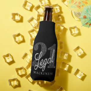 21 and Legal Silver Grey Monochrome Birthday Bottle Cooler