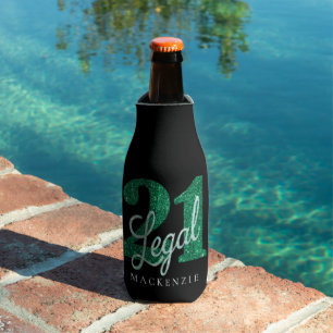 21 and Legal Stylish Green and Black Birthday Bottle Cooler