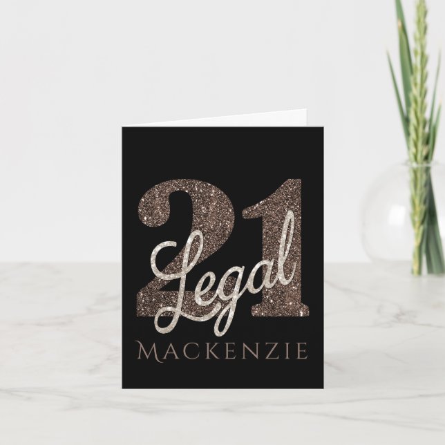 21 and Legal | Taupe Glitter 21st Birthday Card (Front)