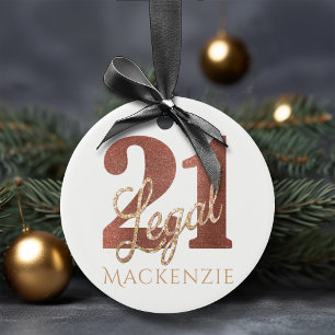 21 and Legal White Rose Gold 21st Birthday Name Ceramic Tree Decoration