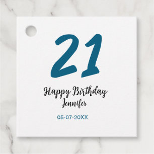 21 birthday bold blue letter simple minimal favour tags