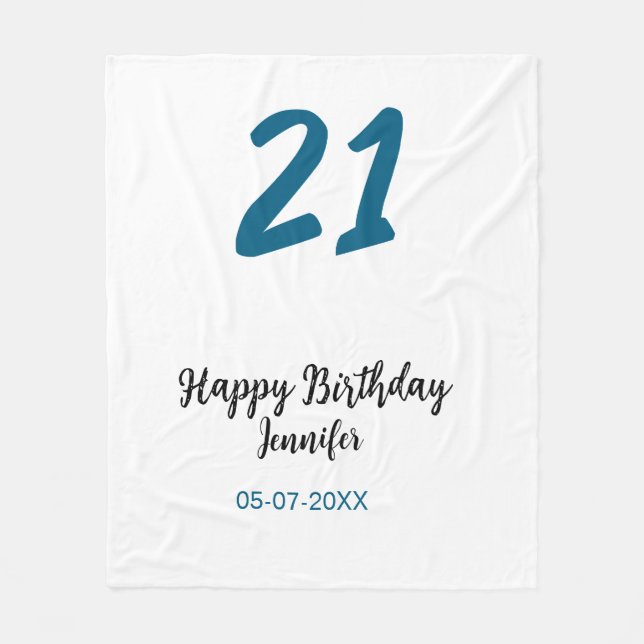 21 birthday bold blue letter simple minimal fleece blanket (Front)