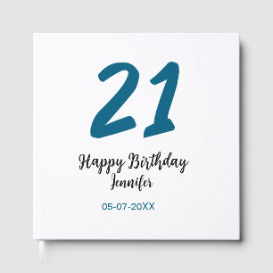 21 birthday bold blue letter simple minimal guest book