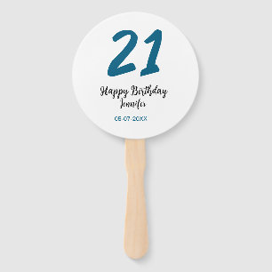 21 birthday bold blue letter simple minimal hand fan