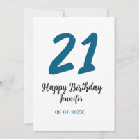 21 birthday bold blue letter simple minimal