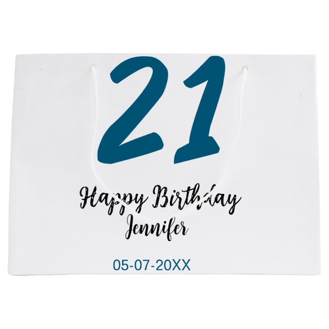 21 birthday bold blue letter simple minimal large gift bag (Front)