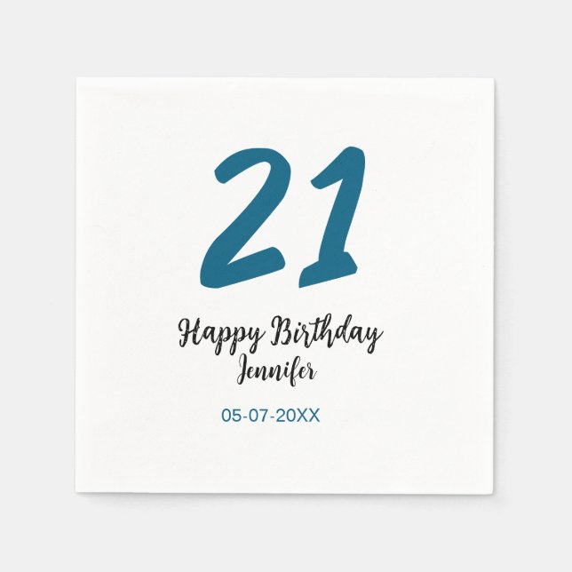 21 birthday bold blue letter simple minimal napkin (Front)