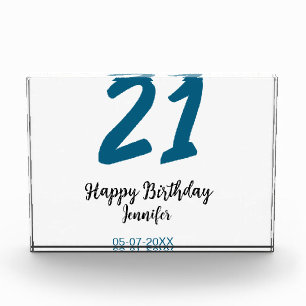 21 birthday bold blue letter simple minimal photo block