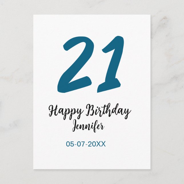 21 birthday bold blue letter simple minimal postcard (Front)