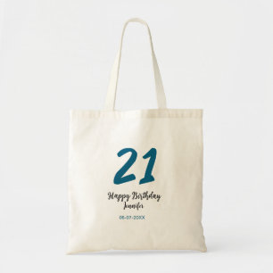 21 birthday bold blue letter simple minimal tote bag