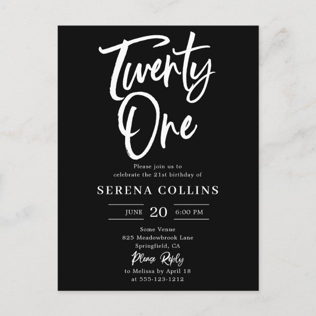 21 Birthday Brush Calligraphy Postcard (Front)