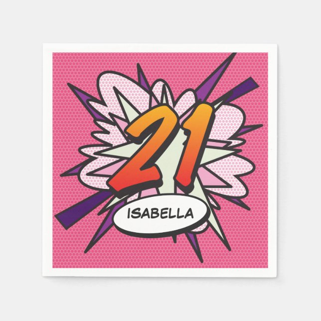 21 Birthday Fun Retro Comic Book Napkin (Front)