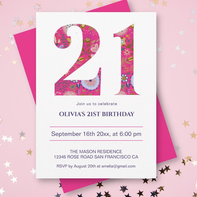 21 Birthday Modern Bold Pink Motif Invitation (Creator Uploaded)