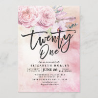 21 Birthday Party Watercolor Boho Flowers Feathers