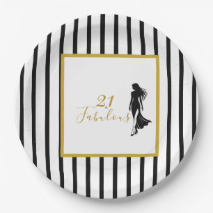 21 & Fabulous Black and Gold Birthday Party Paper Plate