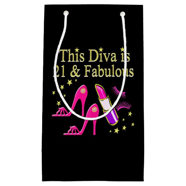 21 & FABULOUS PINK SHOE AND LIPSTICK DIVA DESIGN SMALL GIFT BAG (Front)