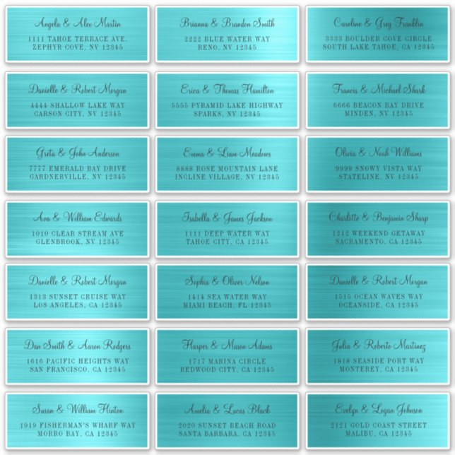 21 Individual Turquoise Blue Address Labels (Front)