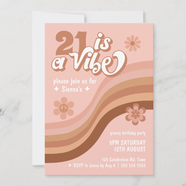 21 is a Vibe Retro Daisy Pink Birthday Invitation (Front)