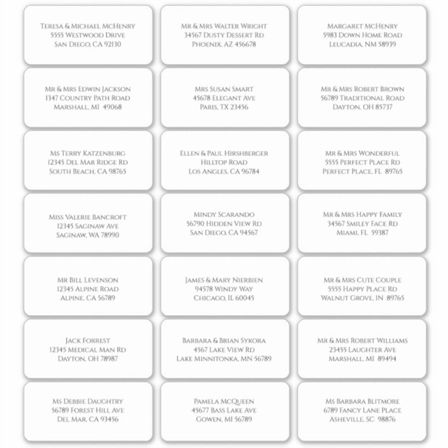 21 Modern Minimalist Individual Guest Names (Front)