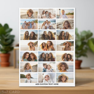 21 Photo Collage - 3x7 Grid with One Text Block Holiday Card