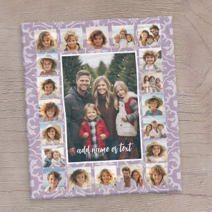 21 Photo Collage and Tile Pattern CAN Edit purple Fleece Blanket