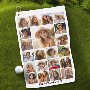21 Photo Collage - Custom Text - Black and White Golf Towel