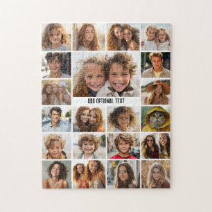 21 Photo Collage - Custom Text - Black and White Jigsaw Puzzle